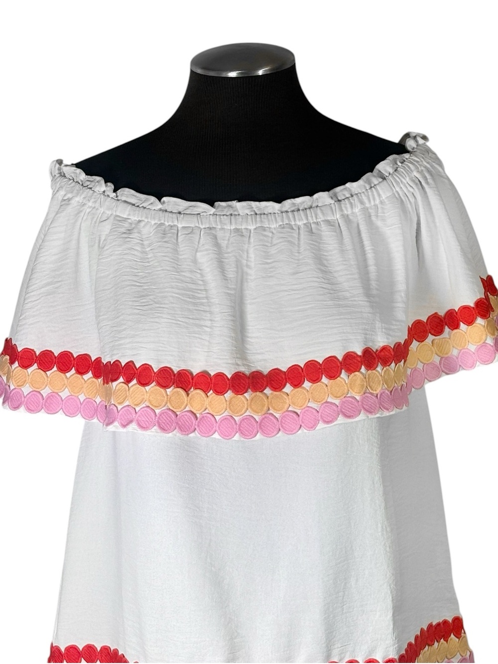 🆕 Entro – Off Shoulder Spotted Ric Rac Tiered Top – Medium - Picture 3 of 11